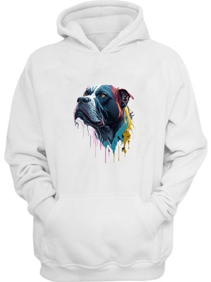 The Wert Unisex Renkli Dog Baskılı Beyaz Normal Kalıp Şardonlu Kalın Sweatshirt