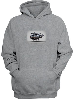 The Wert Unisex Uçan Motor Baskılı Gri Normal Kalıp Şardonlu Kalın Sweatshirt