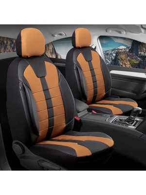 Asya Ford Puma Uyumlu Yarı Deri Oto Koltuk Kılıfı Ön/arka 5li Set (Vitas Seri) Siyah-Tarçın