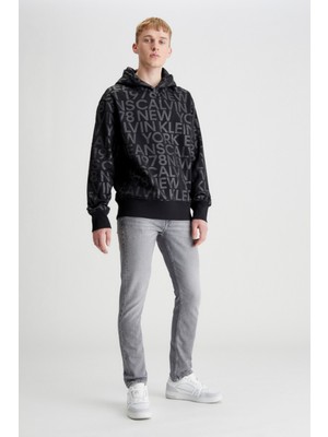 Calvin Klein Logo Aop Hoodie Erkek Sweatshirt