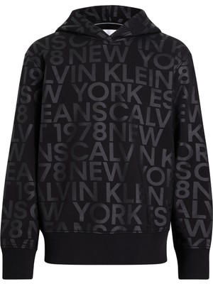 Calvin Klein Logo Aop Hoodie Erkek Sweatshirt