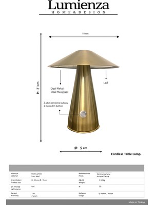 Lumienza Eskitme Kaplama Şarjlı Masa Lambası Lmz-Esk-01 Metal Pleksi LED