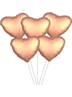 Papatya Süs Evi 5li Rose Gold Kalp Balon - Kalp Folyo Balon - 15 Inç - 38 cm 5'li Kalp Balon - Balon Setleri - Balon Seti 5 Li Kalp Balon