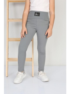 Twovol Şardonlu Fitilli Kumaş Arma Detaylı Gri Tayt