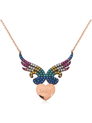 Gumush Gümüş Kişiye Özel Isimli Kanatlı Kalp Kadın Kolye