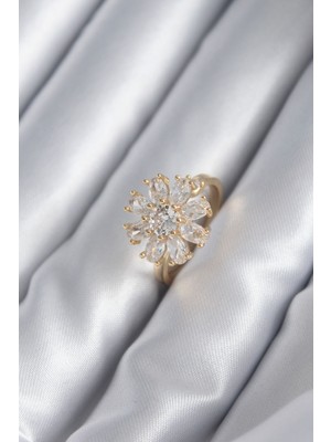 Erbilden Erb Pirinç Gold Renk Zirkon Taşlı Papatya Model Kadın Yüzük