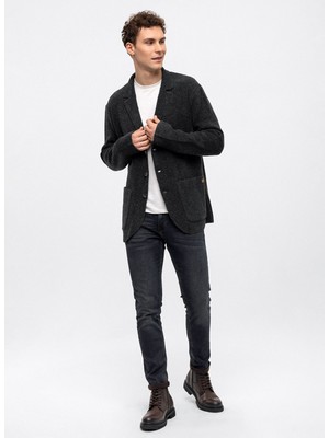 Back And Bond Antrasit Regular Fit Geniş Kesim Gömlek Yaka Süet Ceket