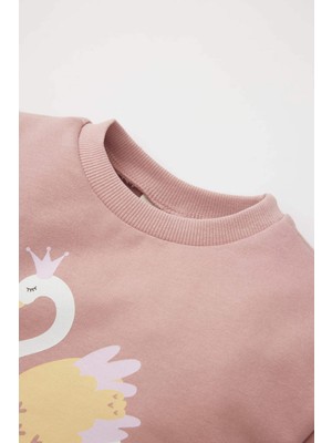 DeFacto Kız Bebek Bisiklet Yaka Kuğu Baskılı Sweatshirt B1308A524SP