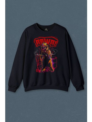 So Cool Rawr Bear Neo Kızıl Ayı Sosyalist Animal Baskılı Unisex Sweat