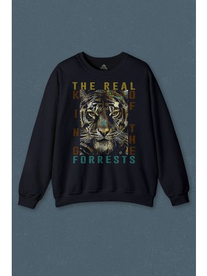 So Cool Ormanların Gerçek Kralı Vahşi Kaplan Kafası Tiger Baskılı Unisex Sweat