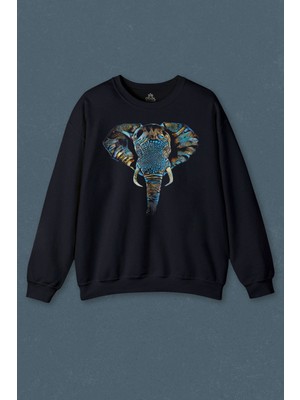 So Cool Renkli Fil Silüeti Elephant Animal Belgesel Doğa Çizim Baskılı Unisex Sweat