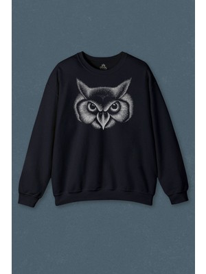 So Cool Çizgisel Baykuş Kafası Silüeti Owl Baskılı Unisex Sweat