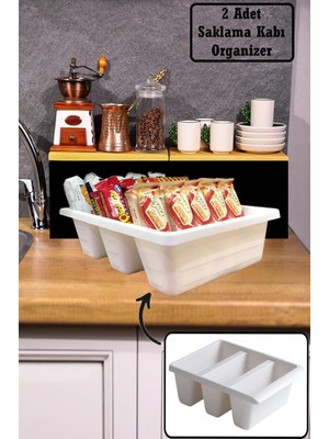 Bayev Roma 2 Adet Beyaz 3 Bölmeli Dolap Içi Düzenleyici Çekmece Içi Organizer Ikramlık Çay Şeker Kutusu