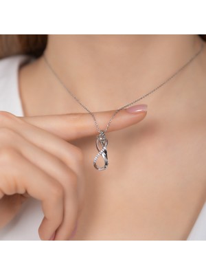 Hom Silver Jewelry 925 Ayar Gümüş Zirkon Taş Işlemeli Insan Figürlü Sonsuzluk Kadın Kolye HSJ0002