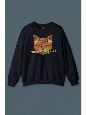 So Cool Cat Sushi Japanese Vintage Sokak Baskılı  Baskılı Unisex Sweat