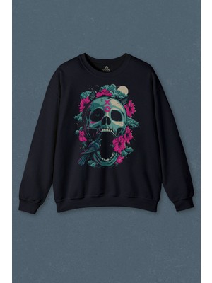 So Cool Sugar Skull Skeleton Rose Kuru Kafa Gül Baskılı Unisex Sweat