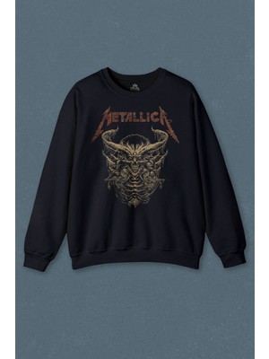 So Cool Metallica Sargı Canavar Skull Vintage Korku Siyah Baskılı Sweat