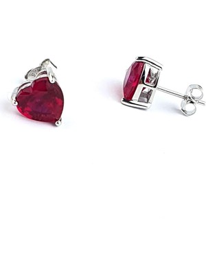 Ose Shop  Sky Diamond Red Creative Rubies 925 Ayar Gümüş Kalp Küpe