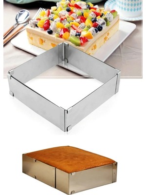 Bayev Pratik Ayarlanabilir Lüx Kare Ayarlı Kek Pasta Kalıbı Paslanmaz Çelik