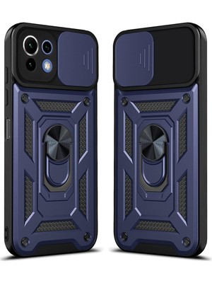 M.TK Moveteck Xiaomi Mi 11 Lite 5g Kılıf Kamera Korumalı Sürgülü Yüzüklü Standlı Mi 11 Lite Ne
