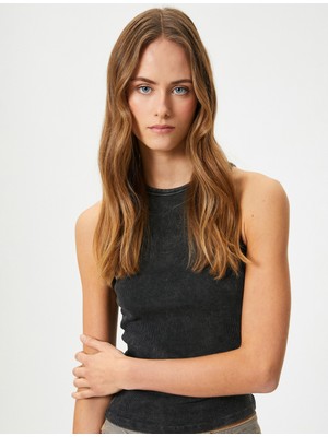 Koton Pamuklu Atlet Soluk Efektli Halter Yaka Ribanalı