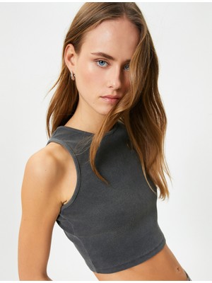 Koton Crop Atlet Bisiklet Yaka Pamuklu Ribanalı Soluk Efektli