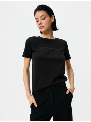 Koton Slogan Baskılı Tişört Bisiklet Yaka Kısa Kollu