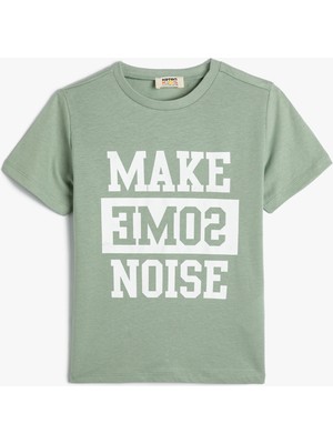 Koton Tişört Slogan Baskılı Kısa Kollu Bisiklet Yaka Pamuklu