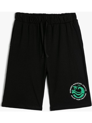 Koton Pamuklu Şort Baskılı Cepli Beli Lastikli Bağlamalı