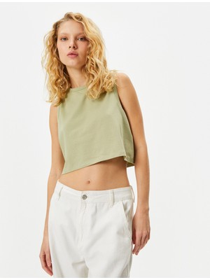 Koton Kolsuz Basic Crop Tişört Bisiklet Yaka Pamuklu