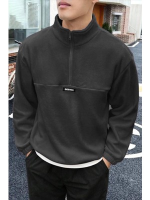 Ghassy Co. Erkek Oversize Regular Dik Yaka Yarım Fermuarlı Polar Sweatshirt