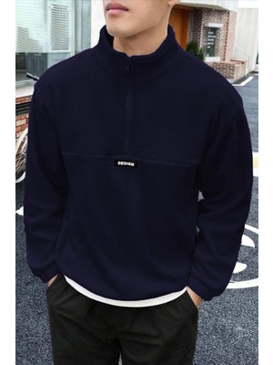 Ghassy Co. Erkek Oversize Regular Dik Yaka Yarım Fermuarlı Polar Sweatshirt