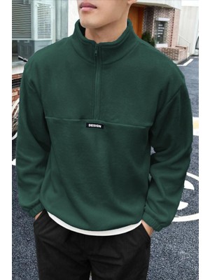 Ghassy Co. Erkek Oversize Regular Dik Yaka Yarım Fermuarlı Polar Sweatshirt