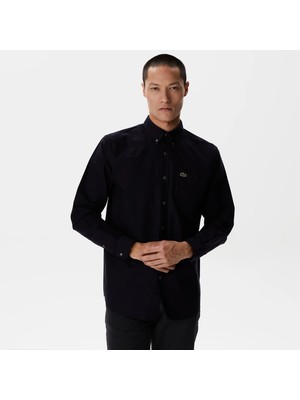 Nikke Lacoste Erkek Slim Fit Düğmeli Yaka Siyah Gömlek