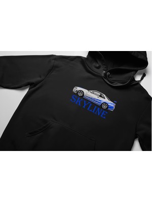 Swozz Unisex Oversize Nissan Skyline Ön Ve Sırt Baskılı Siyah Sweatshirt