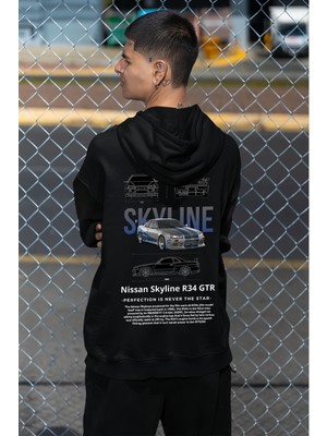 Swozz Unisex Oversize Nissan Skyline Ön Ve Sırt Baskılı Siyah Sweatshirt