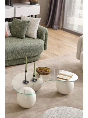 Carbone Dsin Top Ayaklı Orta Sehpa 3 Toplu Sehpa Top Sehpa Orta Sehpa Beyaz