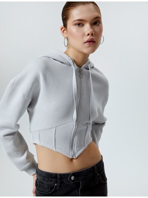 Koton Fermuarlı Crop Sweatshirt Korse Görünümlü