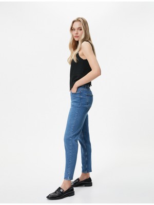 Koton Yüksek Bel Slim Fit Kot Pantolon Rahat Kesim Dar Crop Paça Pamuklu - Mom Jean