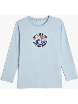 Koton Sweatshirt Yaz Temalı Baskılı Uzun Kollu Bisiklet Yaka Pamuklu