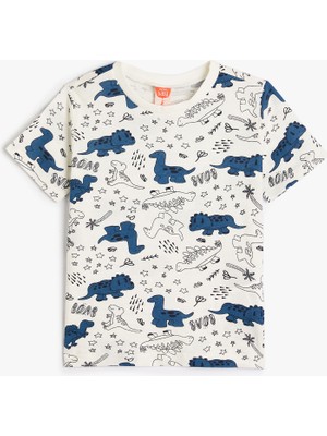 Koton Dinozorlu Tişört Kısa Kollu Bisiklet Yaka Pamuklu