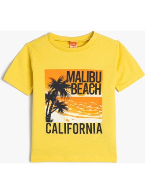 Koton Tişört Kısa California Baskılı Kollu Bisiklet Yaka Pamuklu