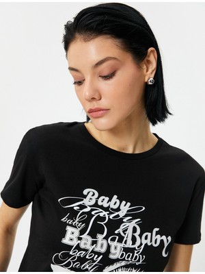Koton Slogan Baskılı Tişört Bisiklet Yaka Kısa Kollu