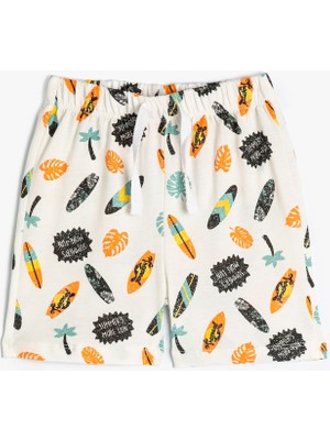 Koton Sörf Baskılı Şort Beli Bağlamalı Pamuklu