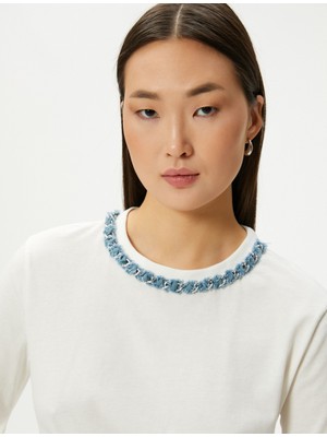 Koton Kısa Kollu Tişört Tüvit Yaka Pamuklu