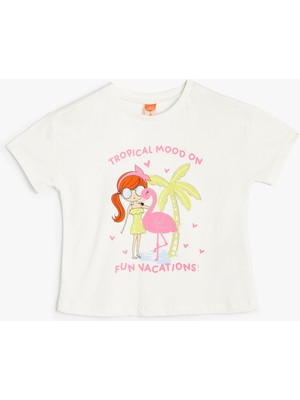 Koton Tişört Kısa Kollu Bisiklet Yaka Baskı Detaylı Pamuklu