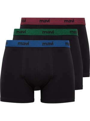 Mavi 3lü Siyah Basic Boxer Seti