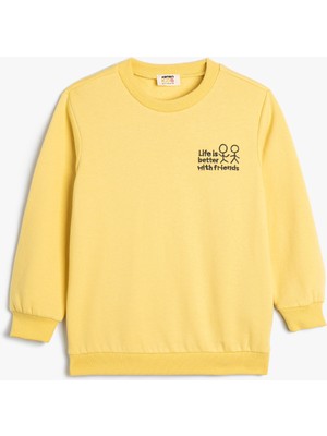 Koton Sweat Uzun Kollu Bisiklet Yaka Işleme Detaylı Şardonlu