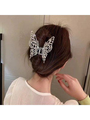 Gülpeşe Özel Tasarım Taşlı Incili Kelebek Metal Mandal Toka Çelik Yaylı Topuz Tokası