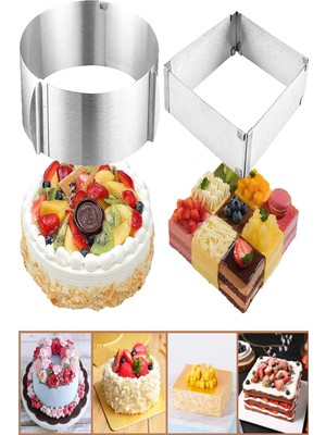 Bayev 2li Kare ve Yuvarlak Pratik Ayarlanabilir Lüx Ayarlı Kek Pasta Kalıbı Seti Paslanmaz Çelik